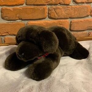 Aurora World Dark‎ Brown Plush Dog Stuffed Animal with Red Collar Soft Toy